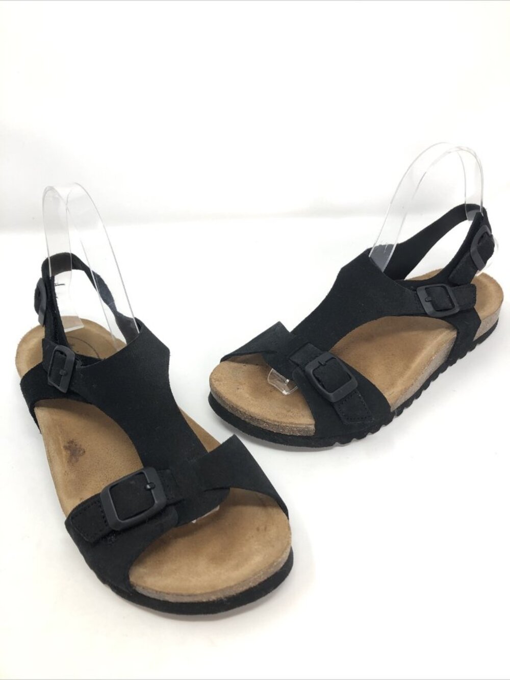 Taos Shoes Womens 8 MVP Black Suede Sandals Slingback Cork Platform Arch Support